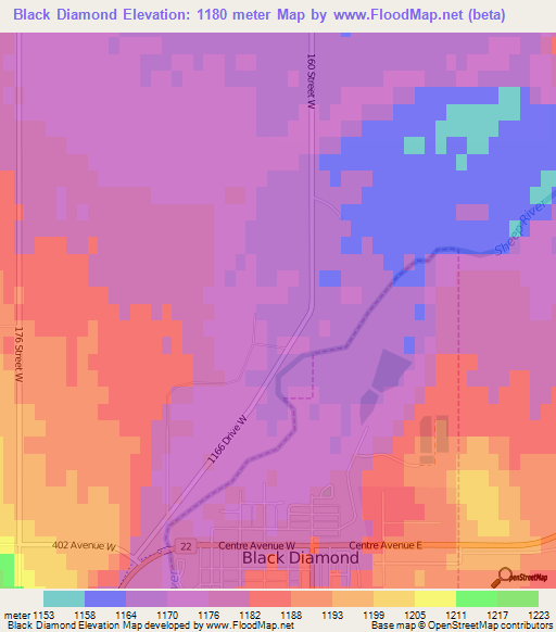 Black Diamond,Canada Elevation Map