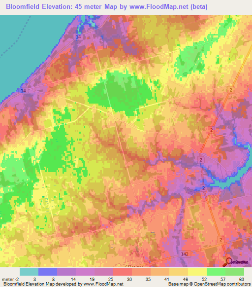 Bloomfield,Canada Elevation Map