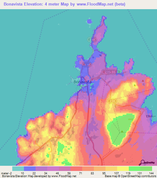 Bonavista,Canada Elevation Map