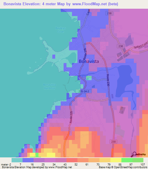 Bonavista,Canada Elevation Map