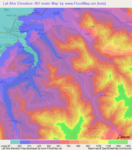 Laf Afra,Iran Elevation Map