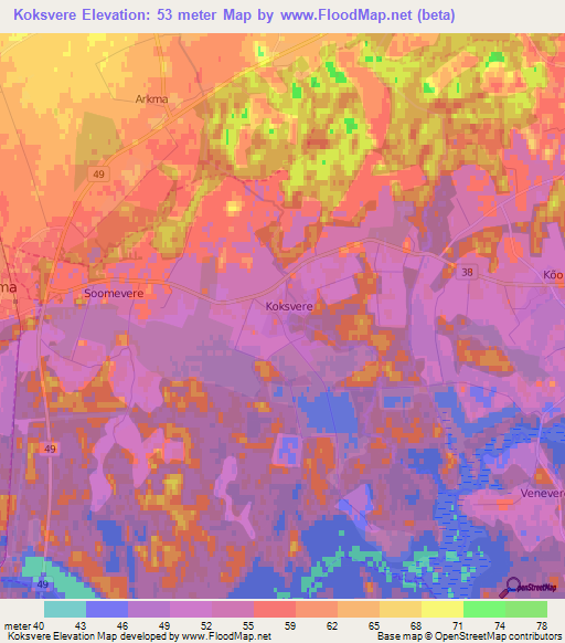 Koksvere,Estonia Elevation Map