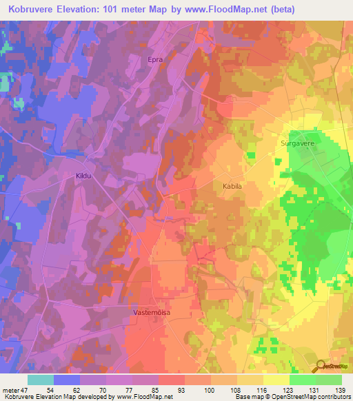 Kobruvere,Estonia Elevation Map