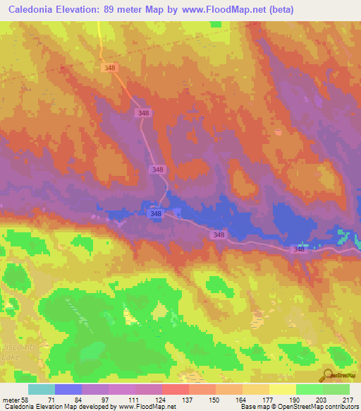 Caledonia,Canada Elevation Map