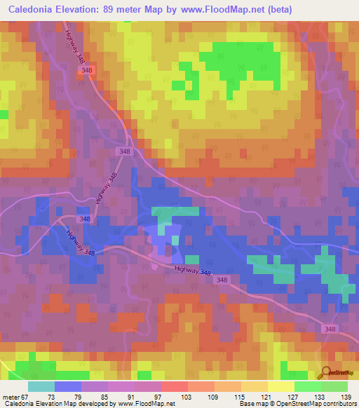 Caledonia,Canada Elevation Map