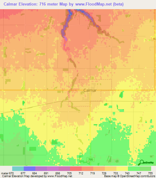 Calmar,Canada Elevation Map