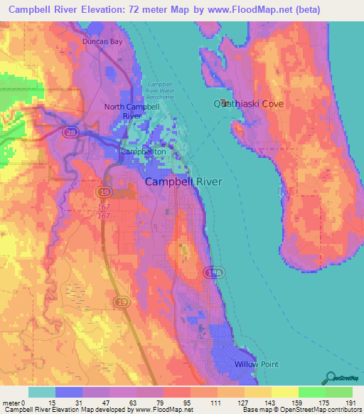 Campbell River,Canada Elevation Map