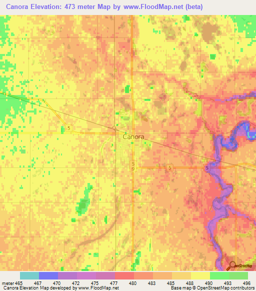 Canora,Canada Elevation Map