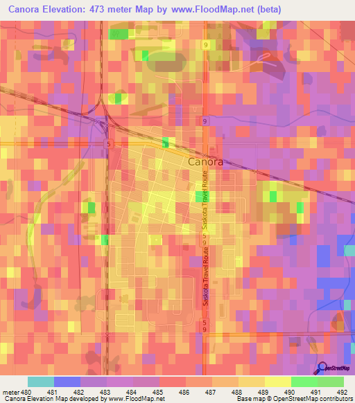 Canora,Canada Elevation Map