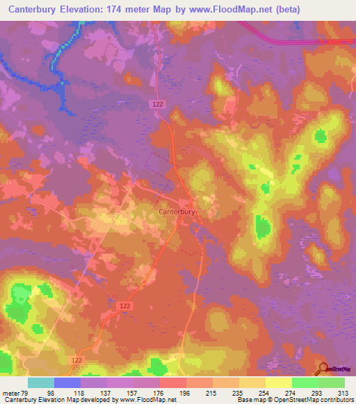 Canterbury,Canada Elevation Map