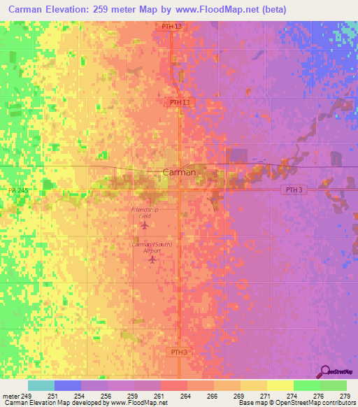 Carman,Canada Elevation Map