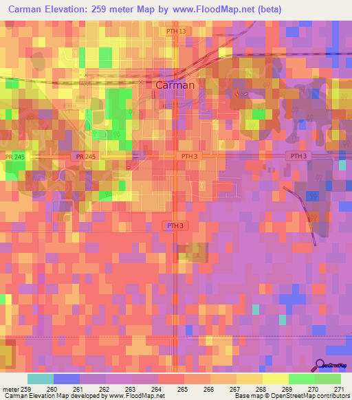 Carman,Canada Elevation Map