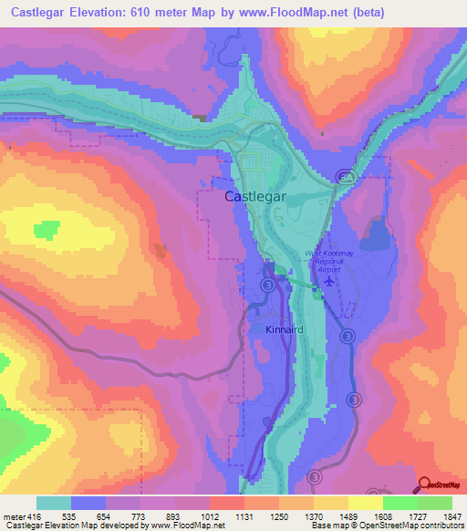 Castlegar,Canada Elevation Map