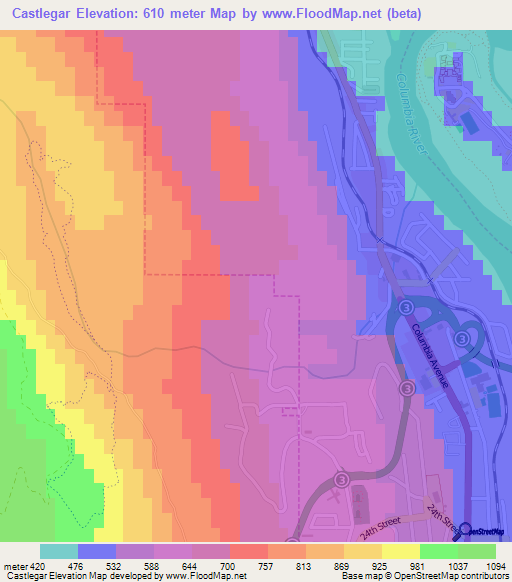 Castlegar,Canada Elevation Map