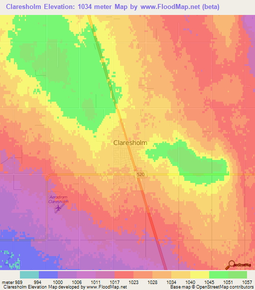 Claresholm,Canada Elevation Map