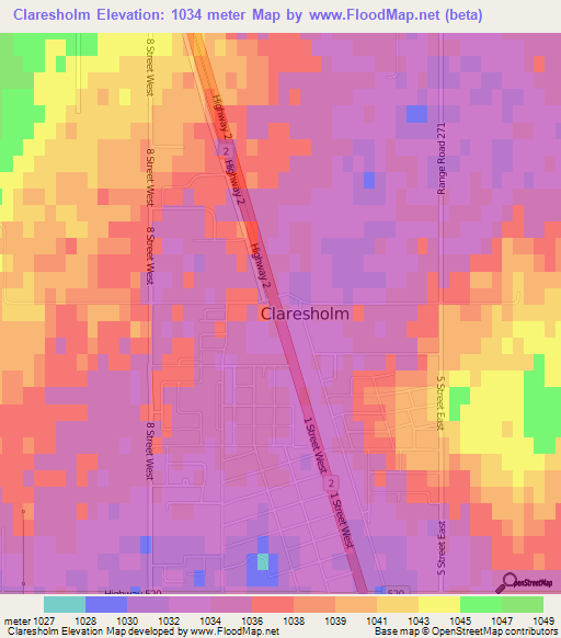 Claresholm,Canada Elevation Map