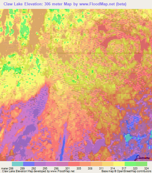 Claw Lake,Canada Elevation Map