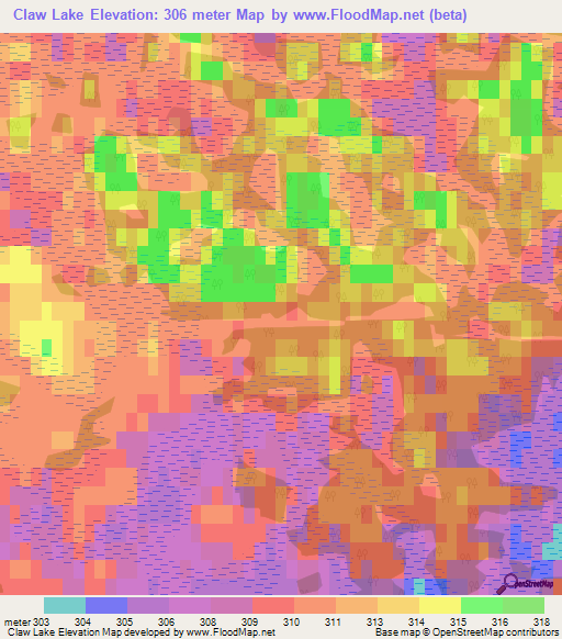 Claw Lake,Canada Elevation Map