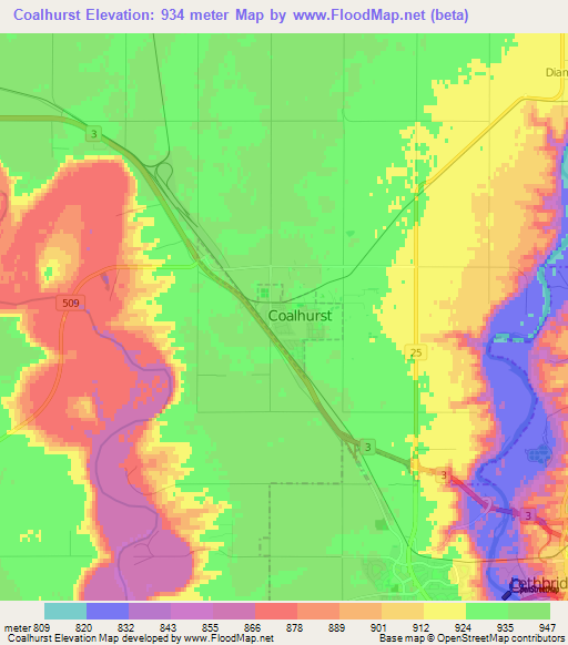 Coalhurst,Canada Elevation Map