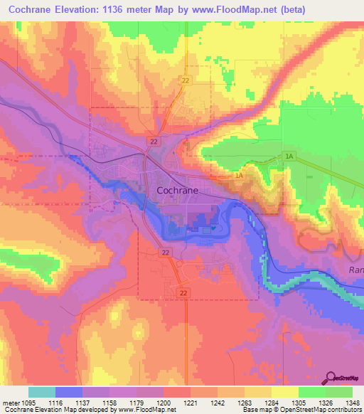 Cochrane,Canada Elevation Map