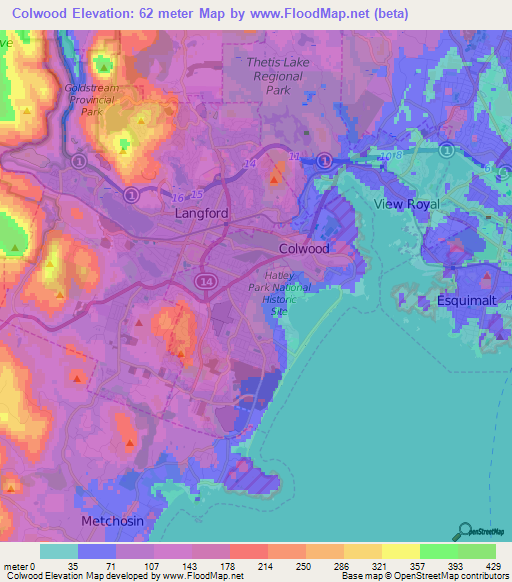 Elevation of Colwood,Canada Elevation Map, Topography, Contour