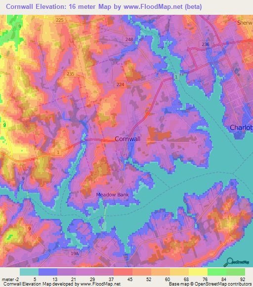 Cornwall,Canada Elevation Map