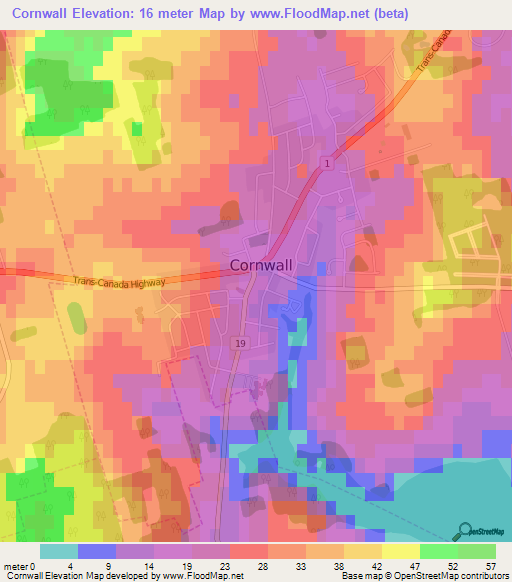 Cornwall,Canada Elevation Map