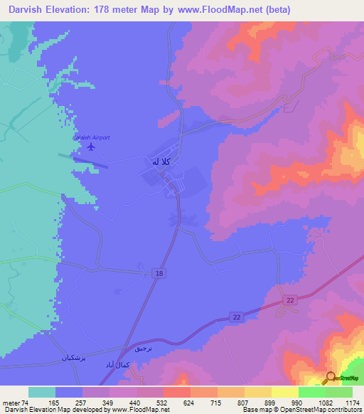 Darvish,Iran Elevation Map