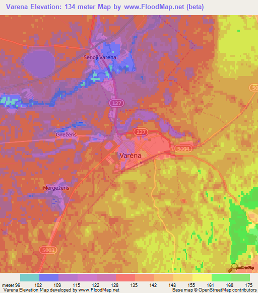 Varena,Lithuania Elevation Map