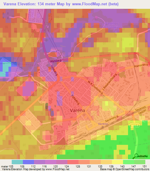 Varena,Lithuania Elevation Map