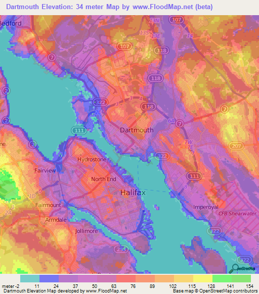 Dartmouth,Canada Elevation Map