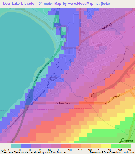 Deer Lake,Canada Elevation Map