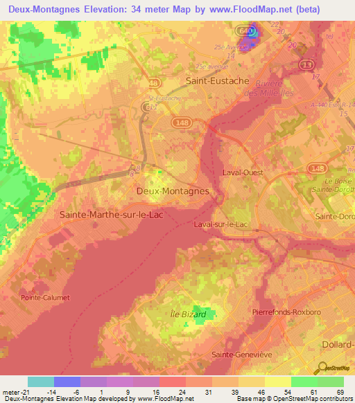 Deux-Montagnes,Canada Elevation Map