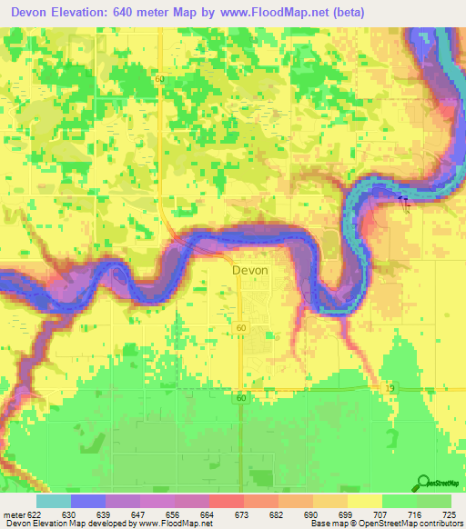 Devon,Canada Elevation Map