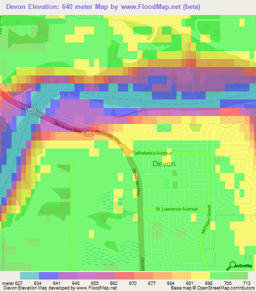 Devon,Canada Elevation Map