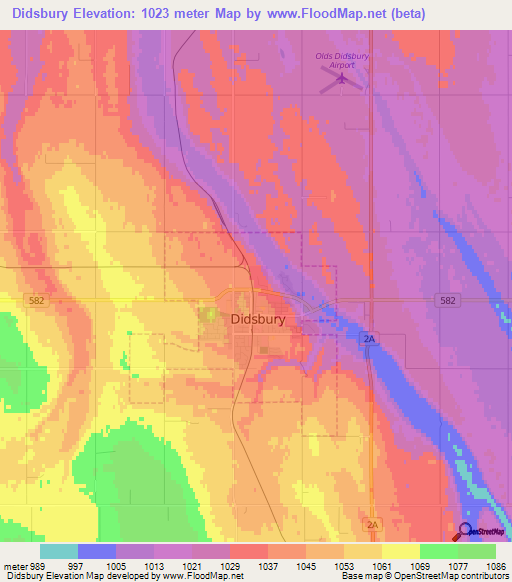 Didsbury,Canada Elevation Map