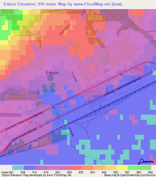 Edson,Canada Elevation Map