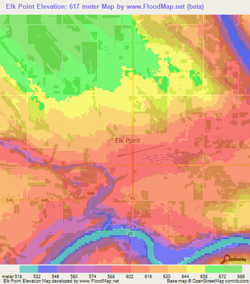 Elk Point,Canada Elevation Map