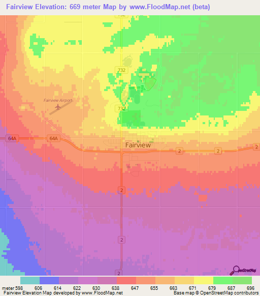 Fairview,Canada Elevation Map