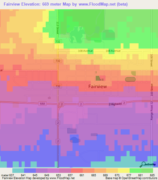 Fairview,Canada Elevation Map