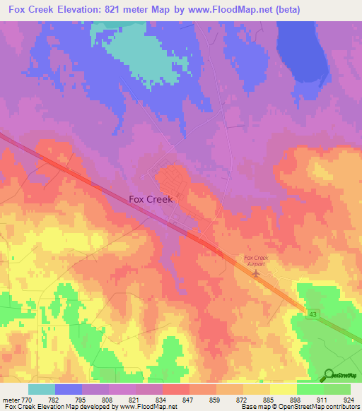 Fox Creek,Canada Elevation Map