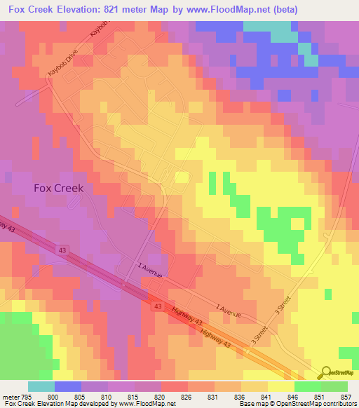 Fox Creek,Canada Elevation Map