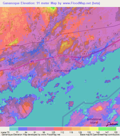 Gananoque,Canada Elevation Map