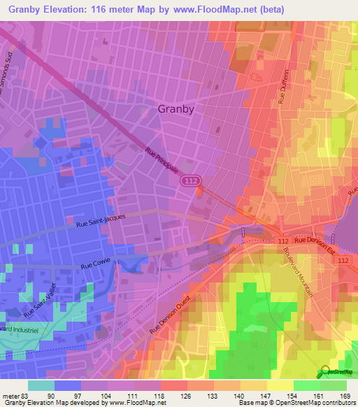 Granby,Canada Elevation Map