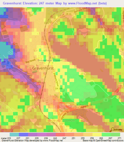 Gravenhurst,Canada Elevation Map