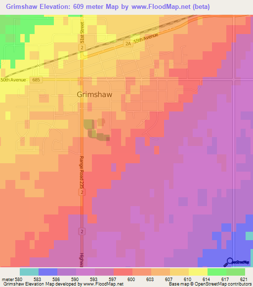 Grimshaw,Canada Elevation Map