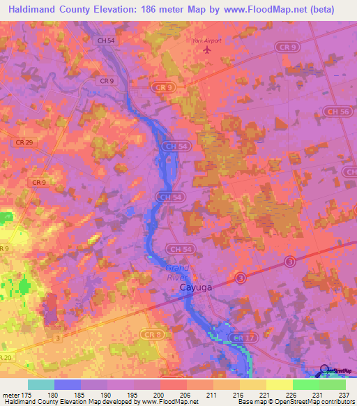 Haldimand County,Canada Elevation Map