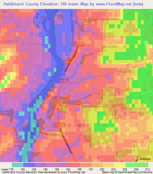 Haldimand County,Canada Elevation Map