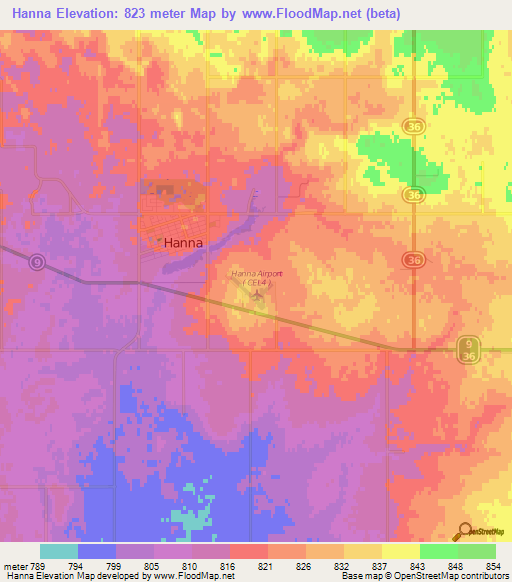 Hanna,Canada Elevation Map