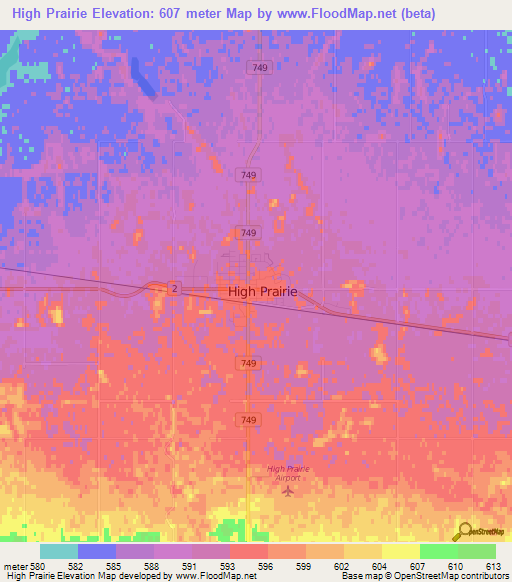 High Prairie,Canada Elevation Map